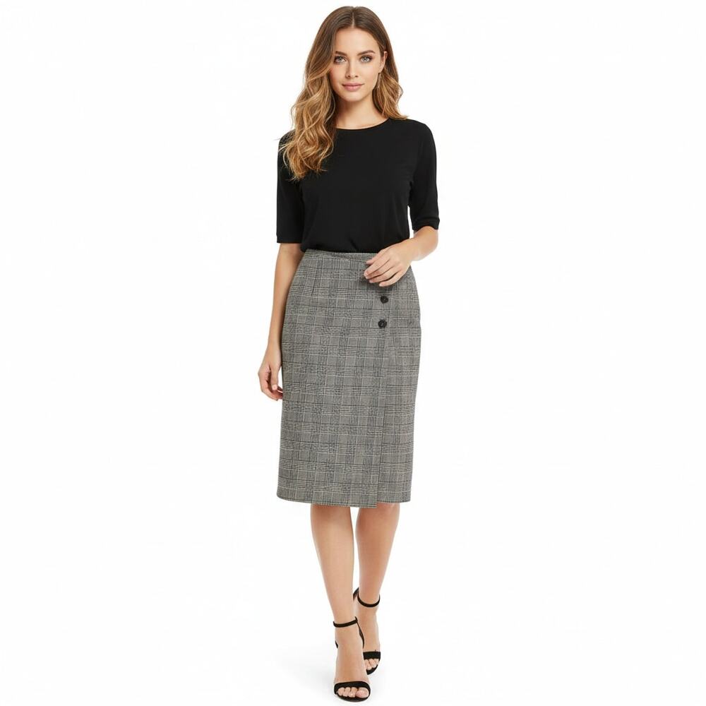 Sanctuary Pencil Skirt Reality Check XL Black White Brown Side Button CareerWear